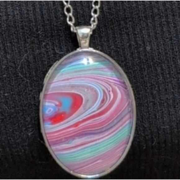 Cote' Design Studio Handmade Pendant Abstract Fluid Art Chain Colorful 1.5"ry - Picture 1 of 4